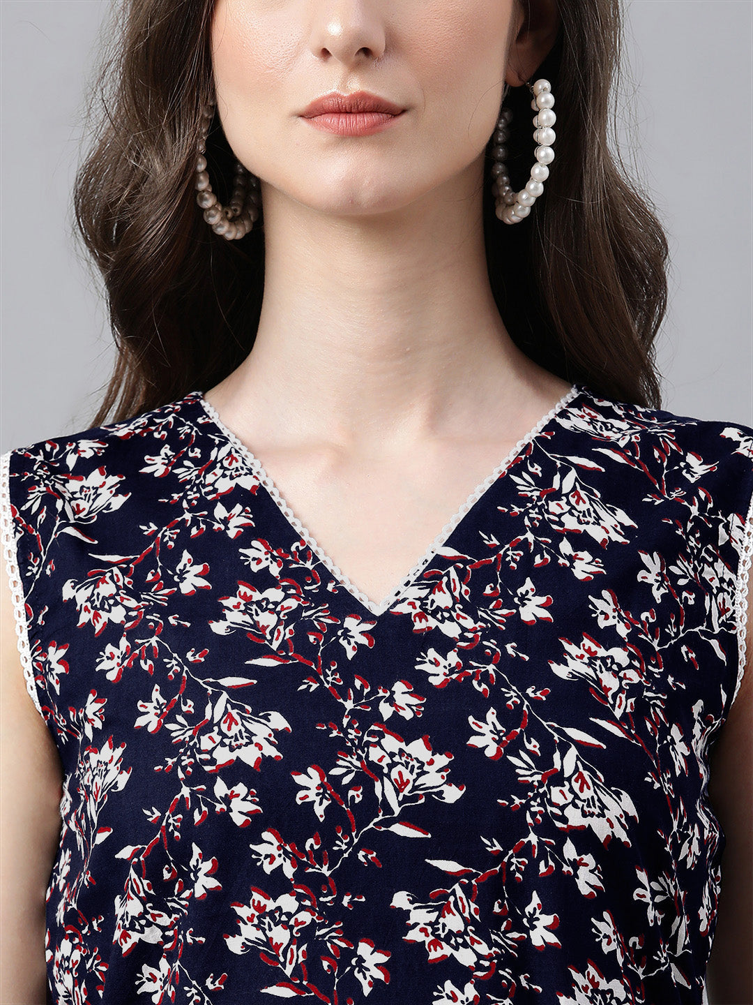 Janasya Dark Cotton Floral A-Line Kurta Set 