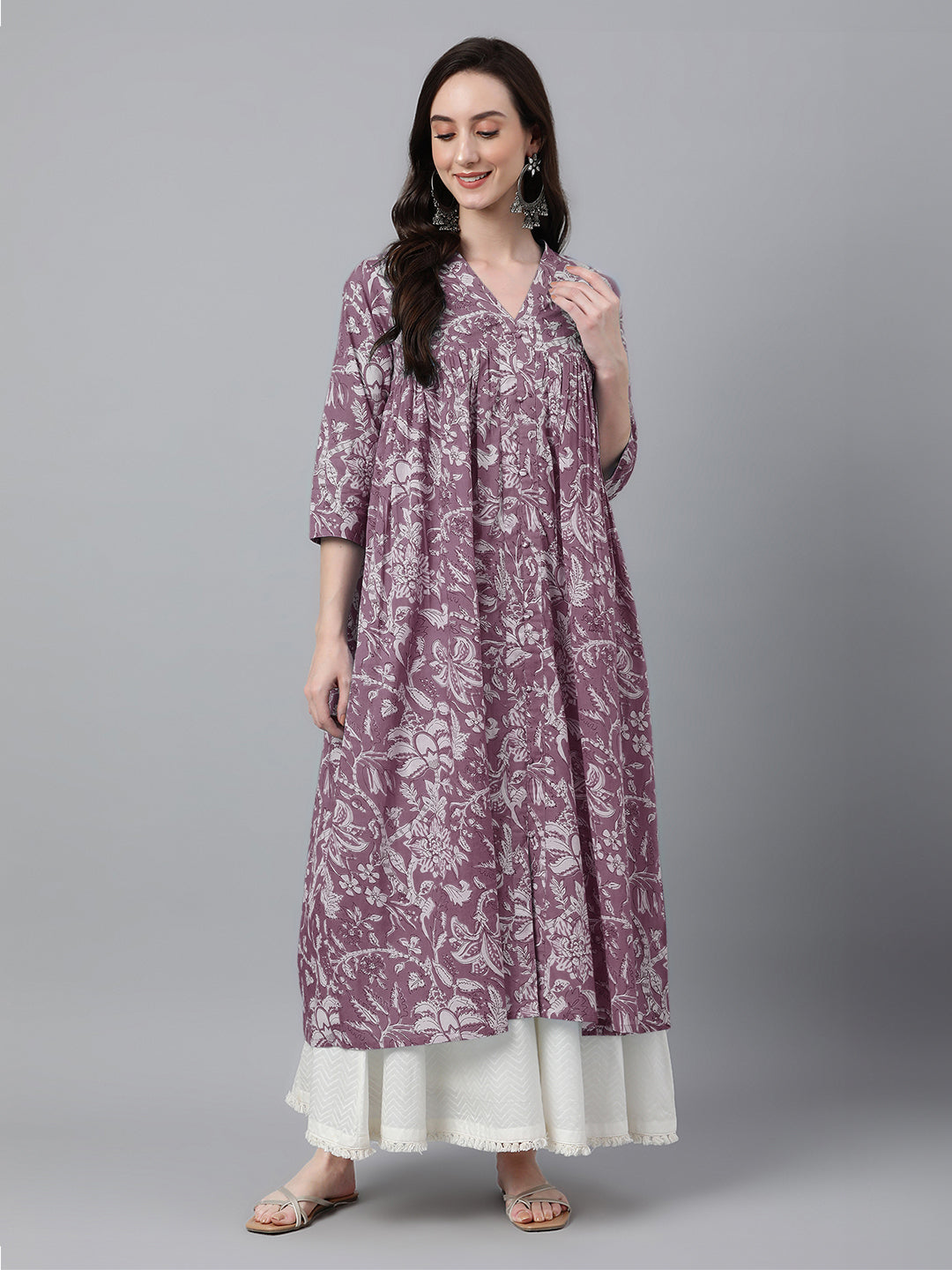 Janasya Light Cotton Floral Flared Kurta | Grab2Buy