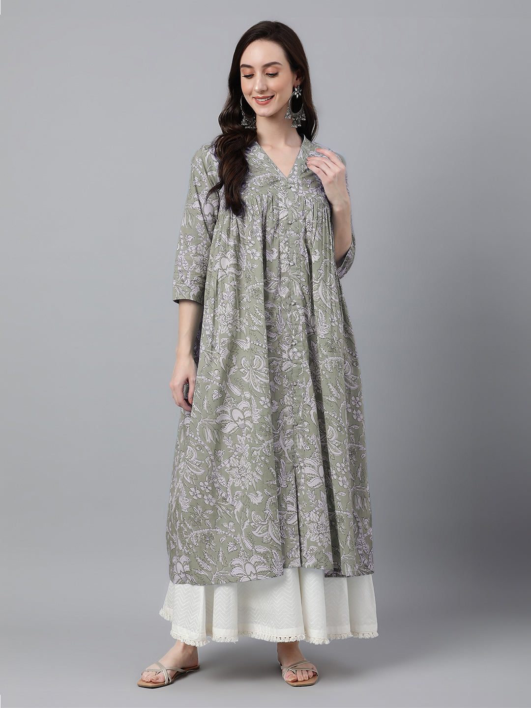 Janasya Light Cotton Floral Flared Kurta | Grab2Buy