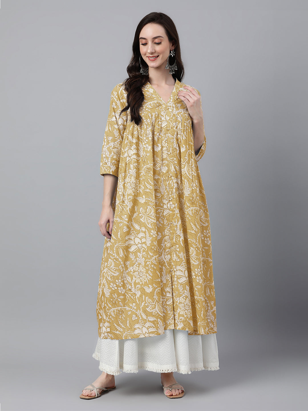 Janasya Light Cotton Floral Flared Kurta | Grab2Buy