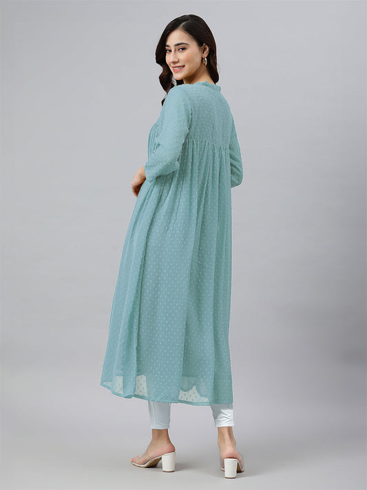 Janasya Light Dobby Chiffon Self Design Flared Kurta 