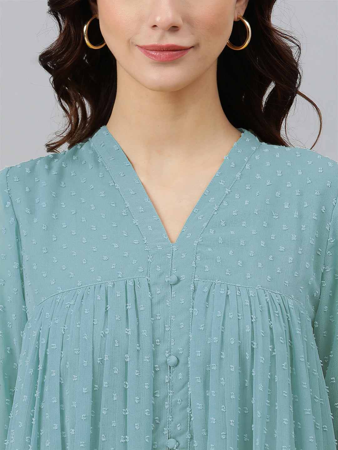 Janasya Light Dobby Chiffon Self Design Flared Kurta 