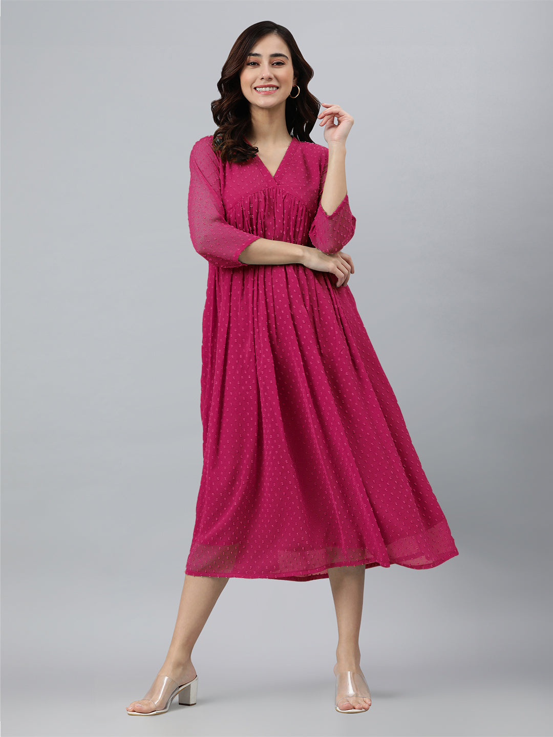 Janasya Bright Dobby Chiffon Self Design Flared Kurta | Grab2Buy