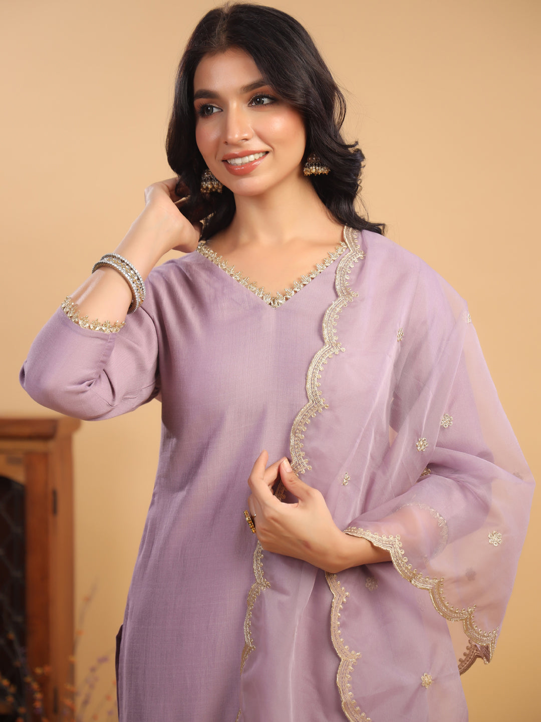 Janasya Light Chanderi Solid Straight Kurta Set 