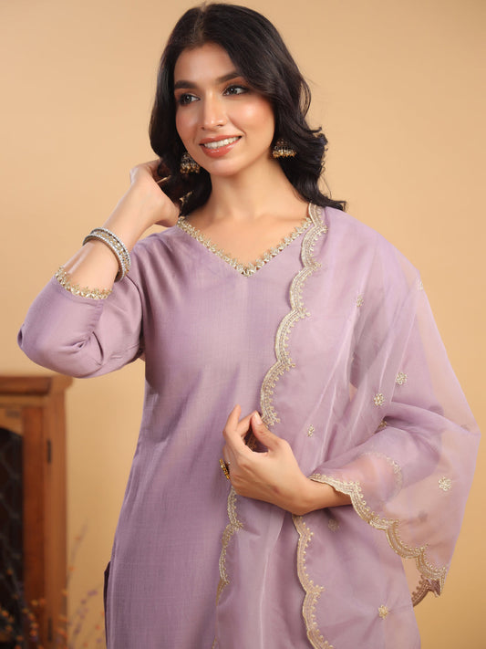 Janasya Light Chanderi Solid Straight Kurta Set 