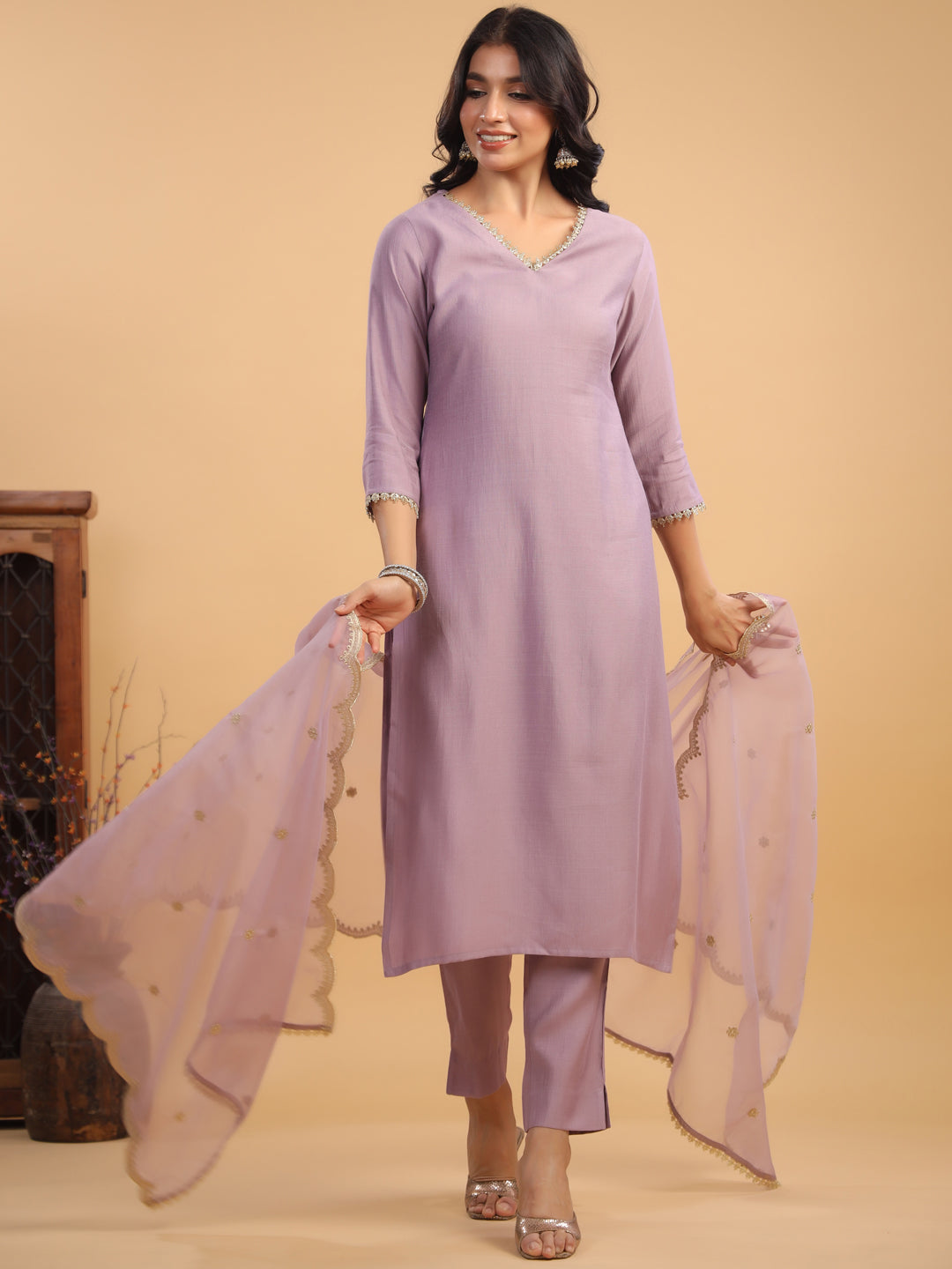 Janasya Light Chanderi Solid Straight Kurta Set 