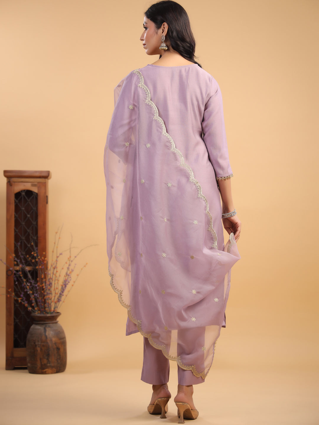 Janasya Light Chanderi Solid Straight Kurta Set 