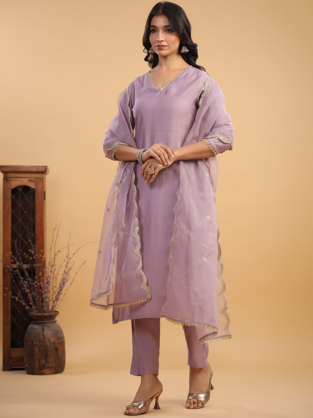 Janasya Light Chanderi Solid Straight Kurta Set 
