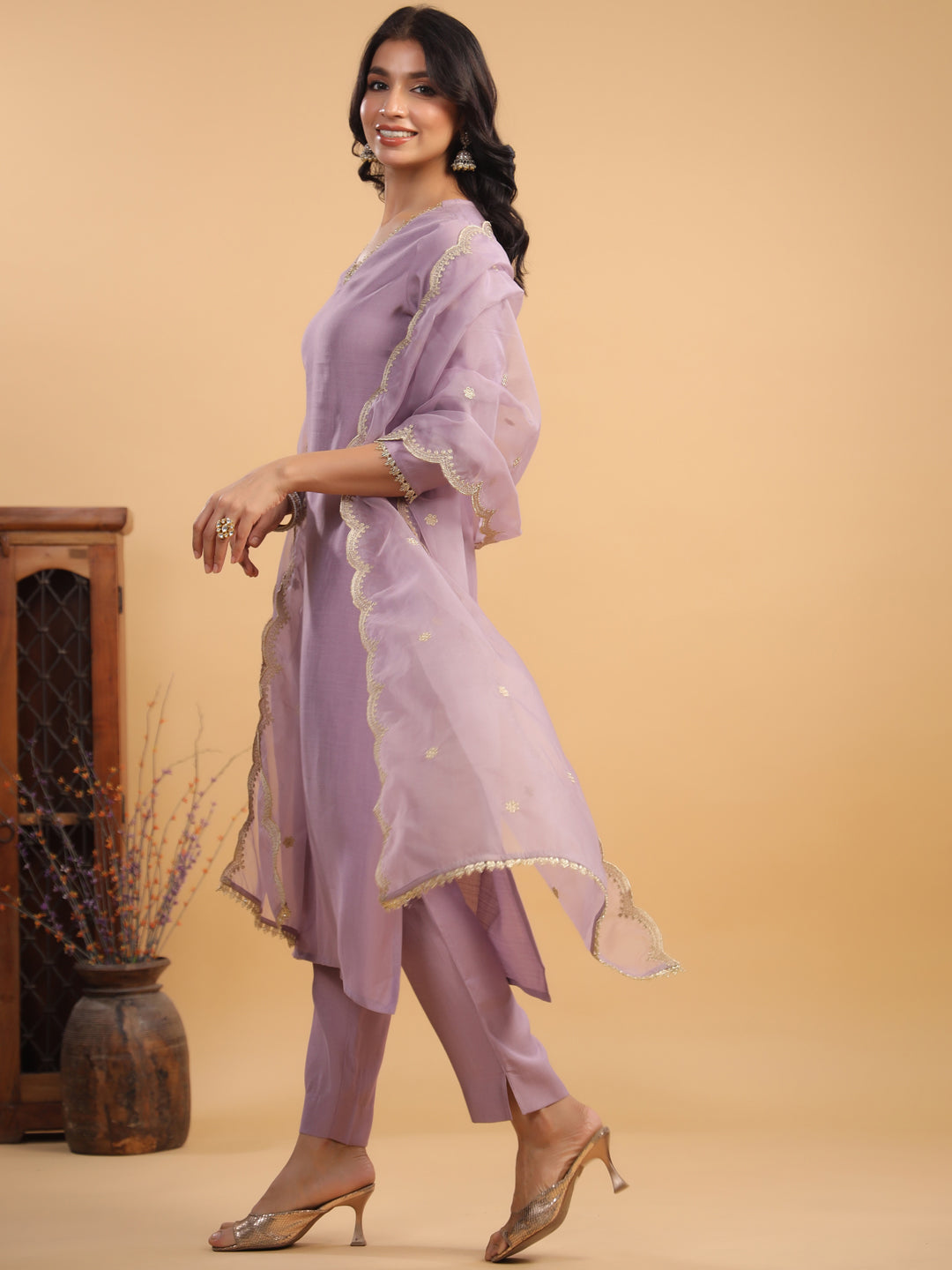 Janasya Light Chanderi Solid Straight Kurta Set 