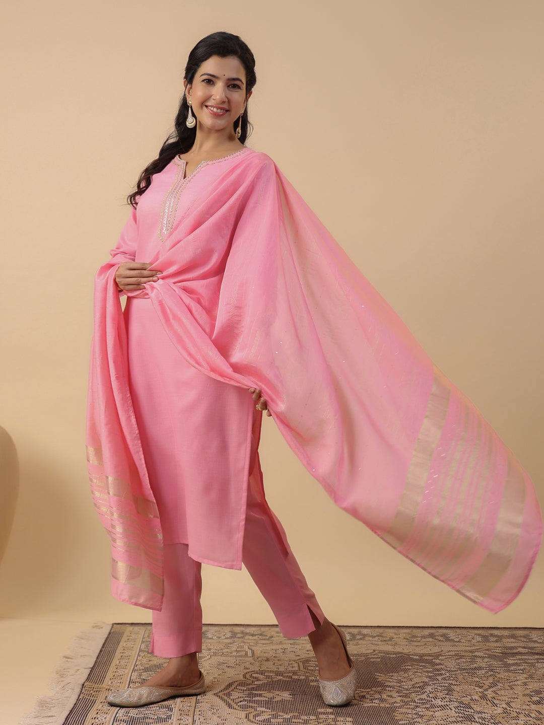 Janasya Light Cotton Blend Solid Straight Kurta Set 