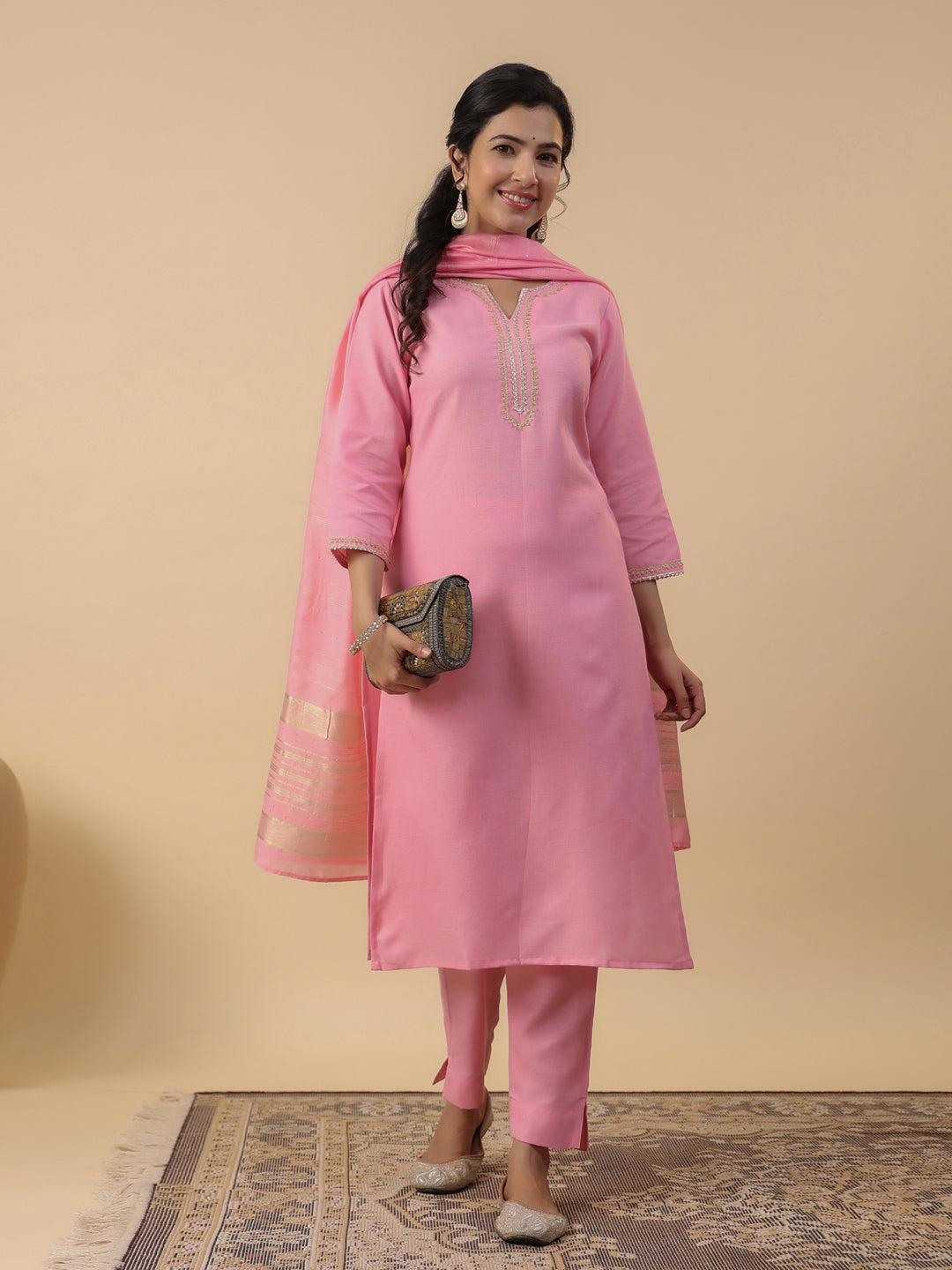 Janasya Light Cotton Blend Solid Straight Kurta Set 