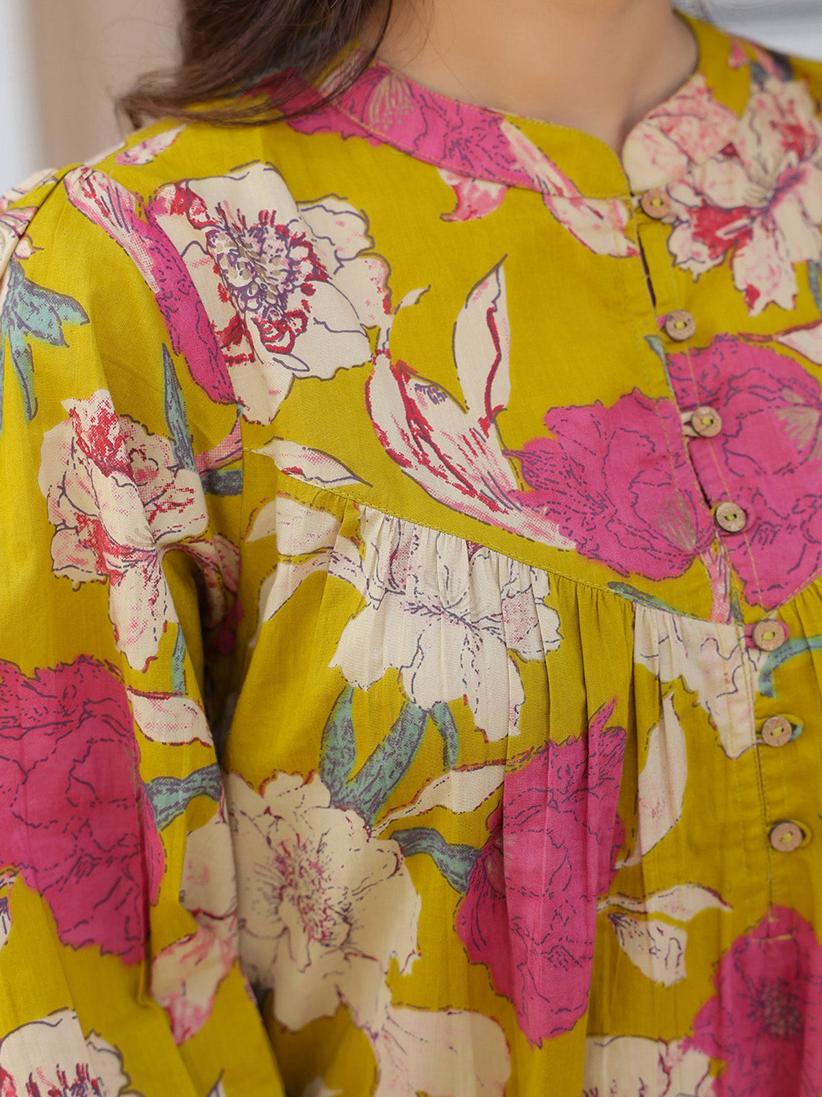 Janasya Bright Cotton Floral A-Line Tunic 