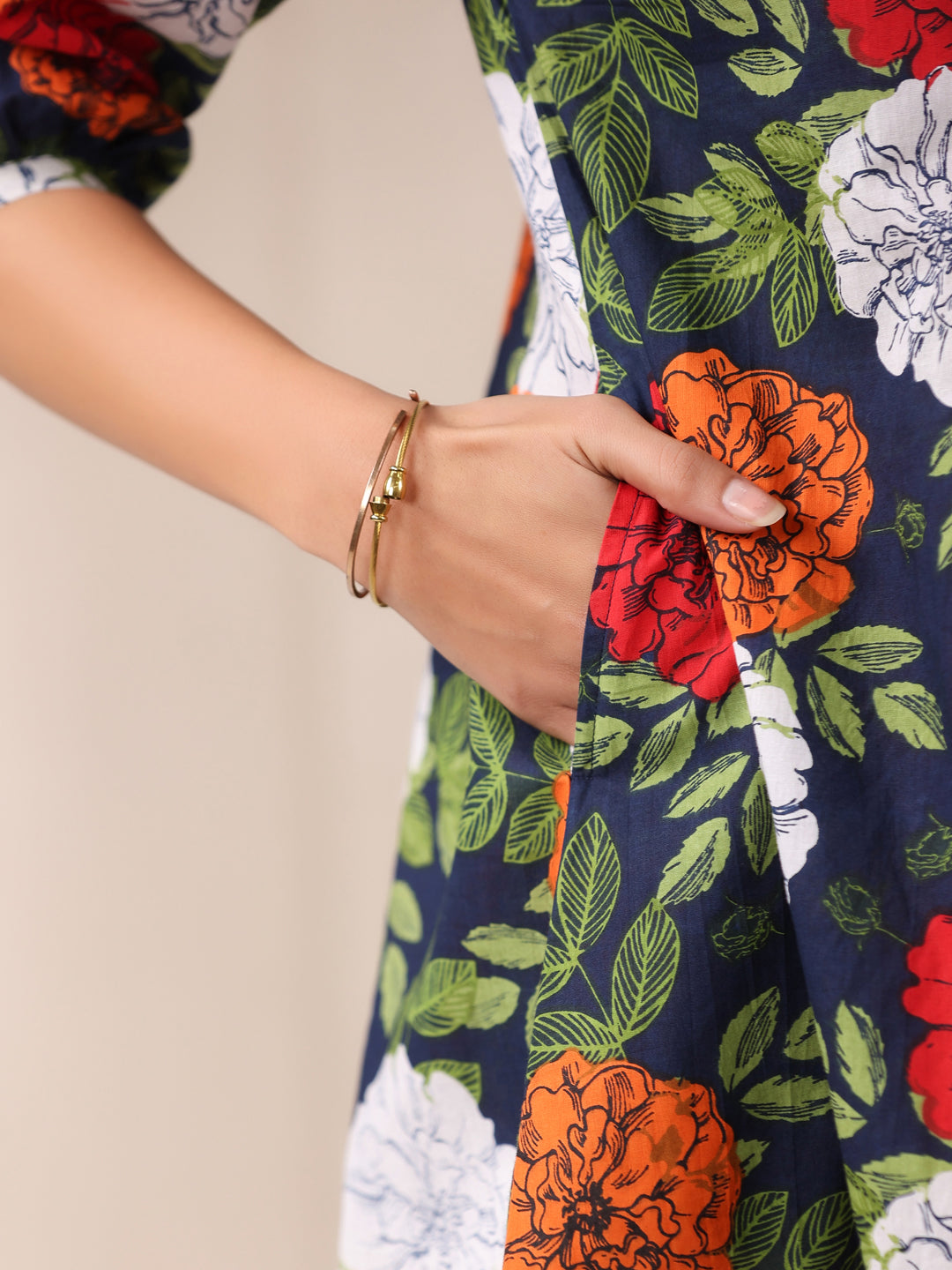 Janasya Bright Cotton Floral A-Line Tunic 