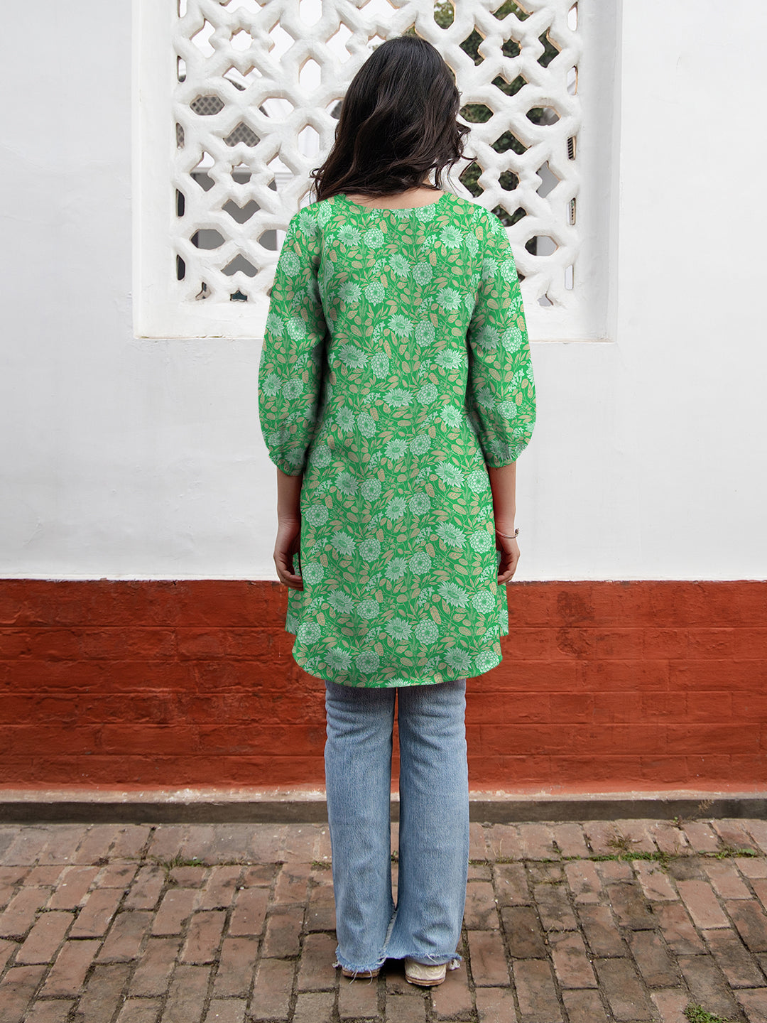 Janasya Dark Georgette Floral A-Line Tunic 