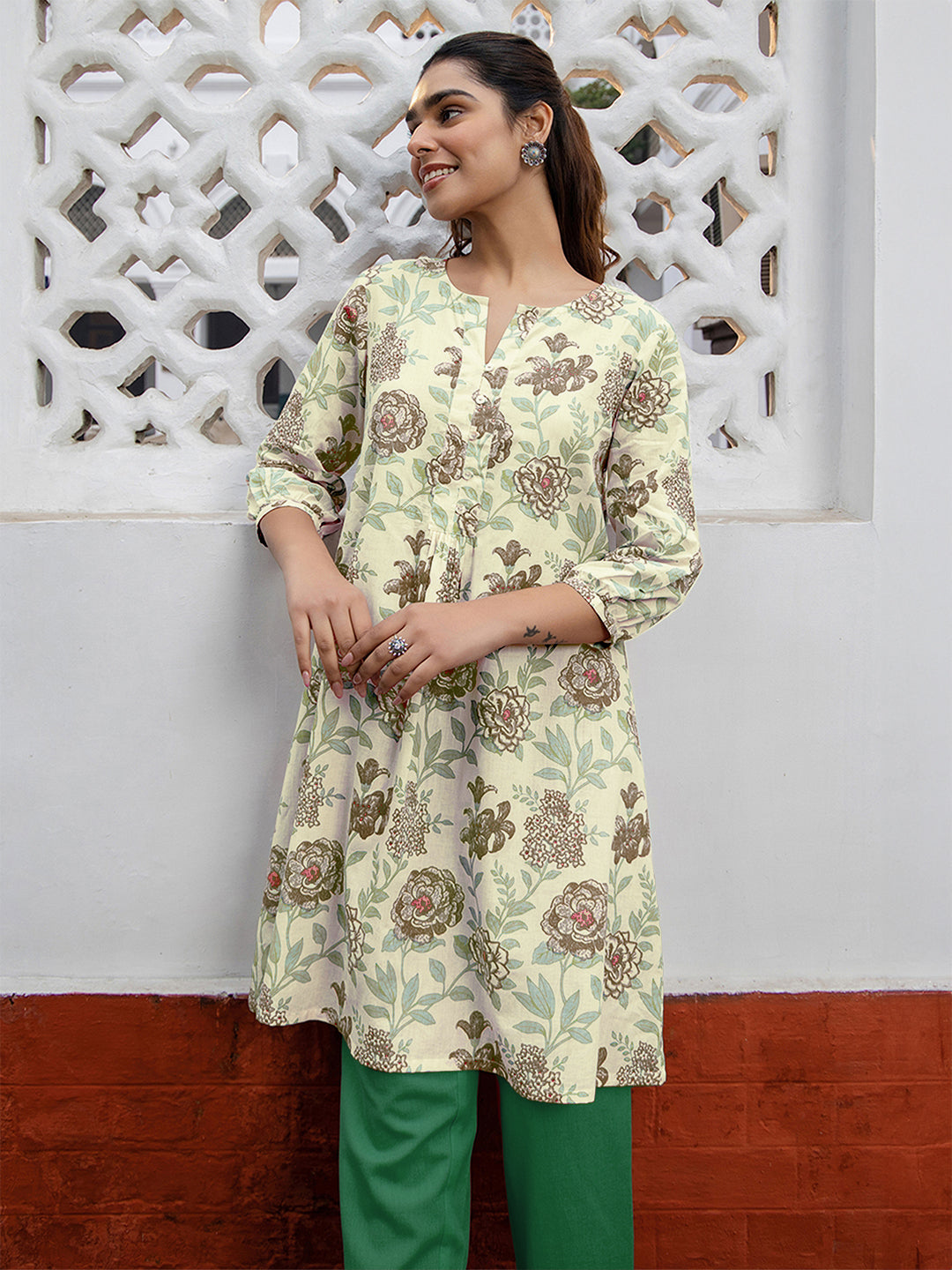 Janasya Light Cotton Floral A-Line Tunic 