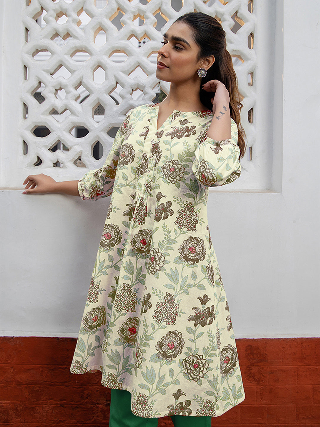 Janasya Light Cotton Floral A-Line Tunic 
