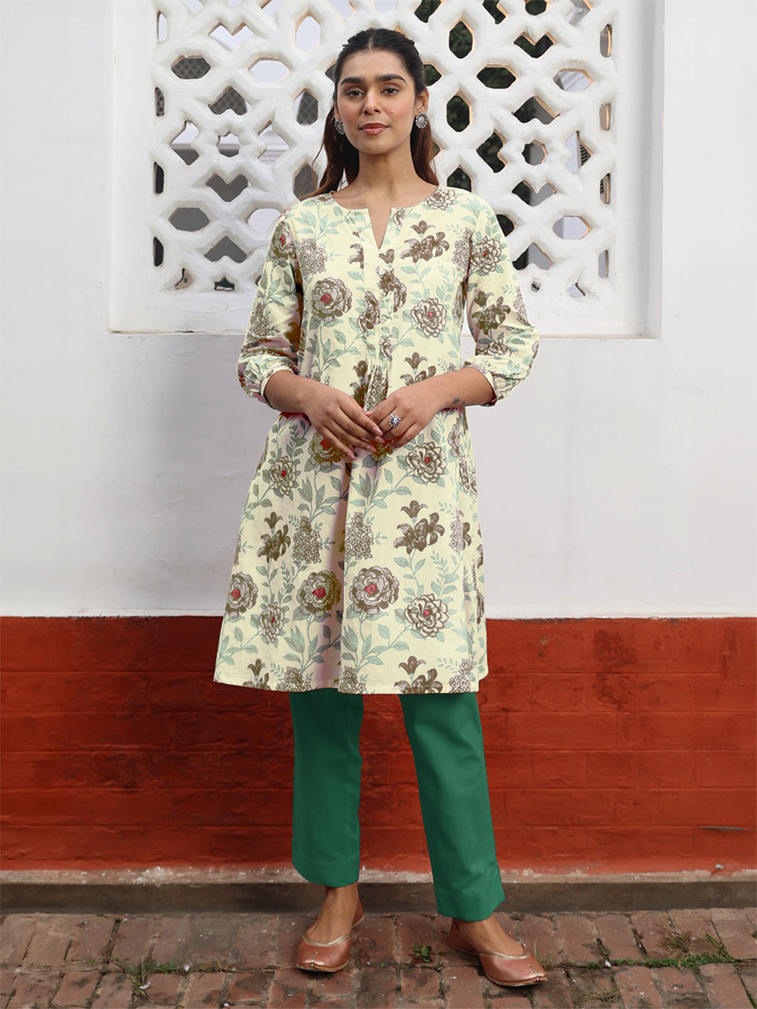 Janasya Light Cotton Floral A-Line Tunic 