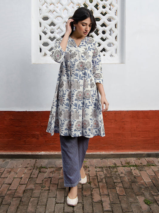 Janasya Light Cotton Floral A-Line Tunic 