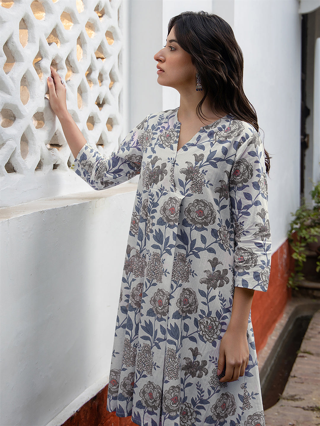 Janasya Light Cotton Floral A-Line Tunic 