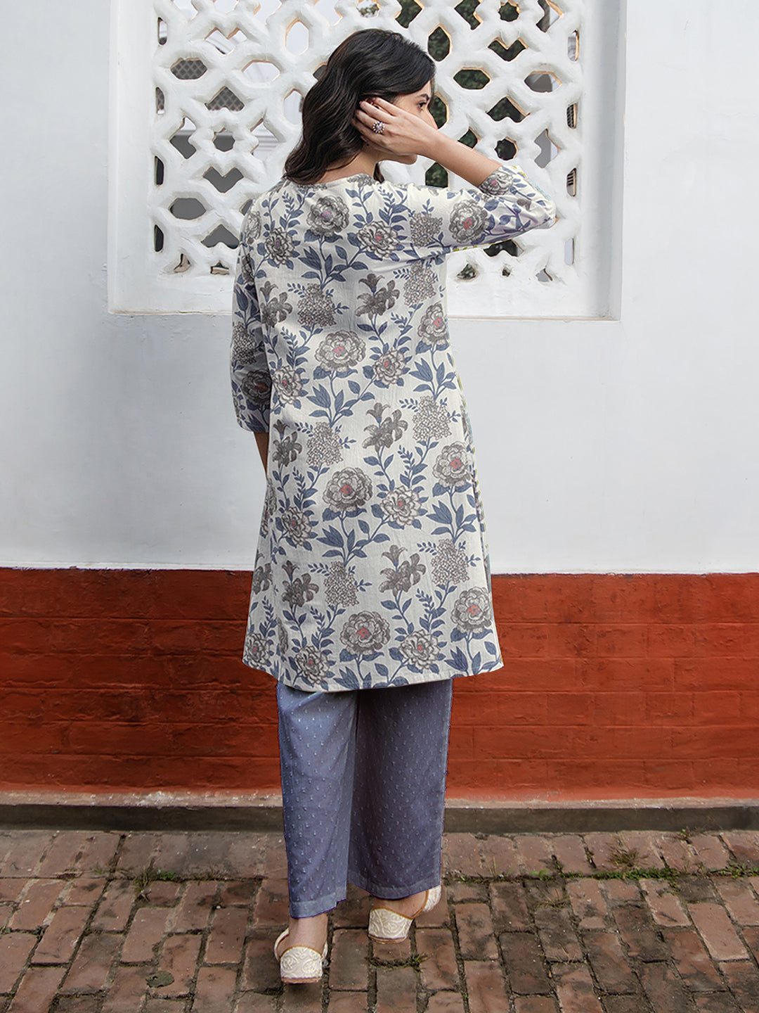 Janasya Light Cotton Floral A-Line Tunic 