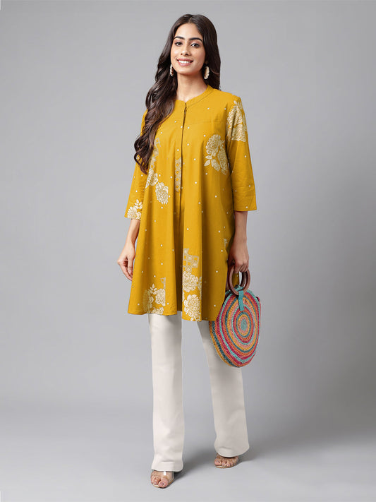 Janasya Bright Cotton Floral Flared Tunic 