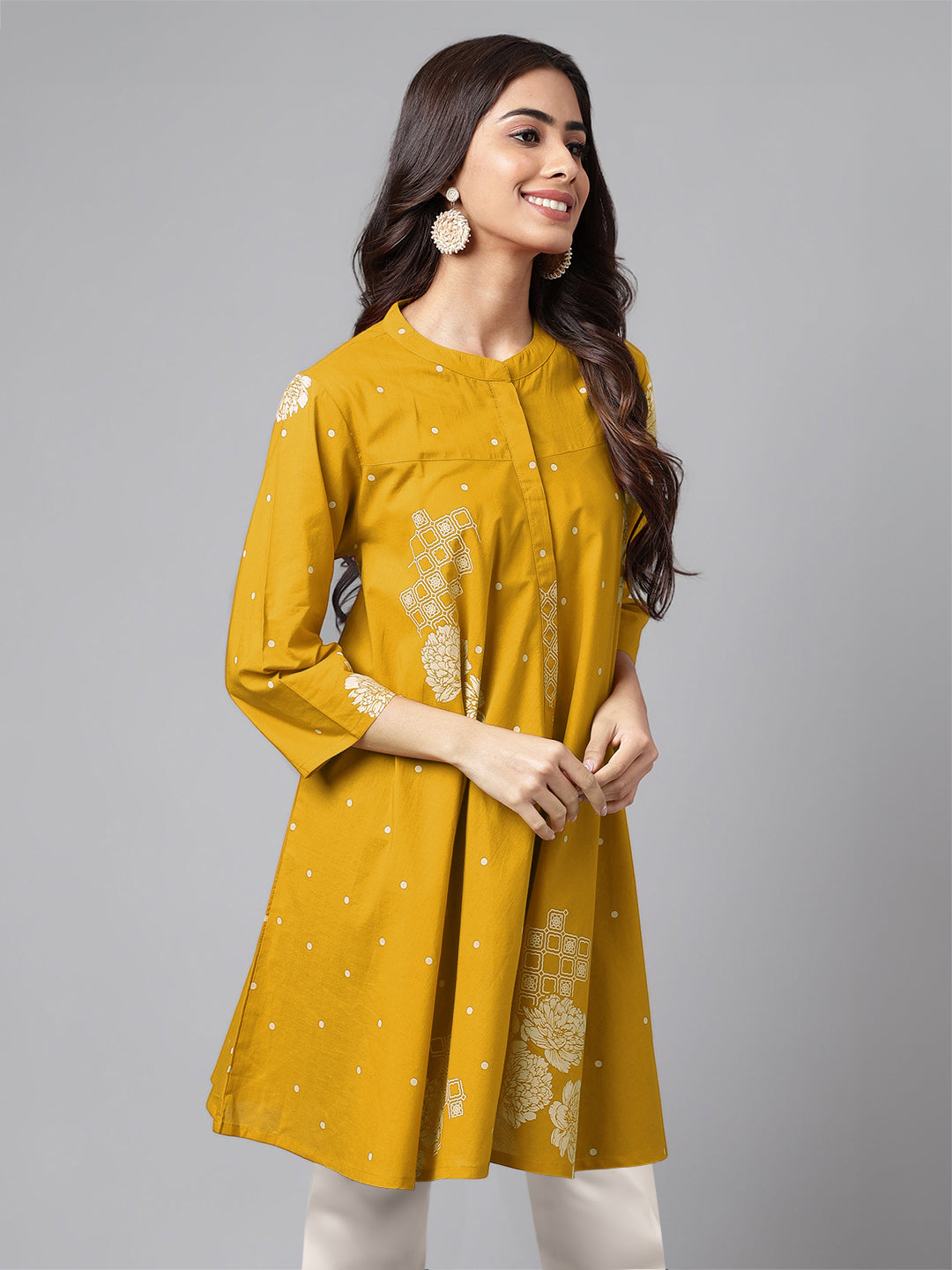 Janasya Bright Cotton Floral Flared Tunic 