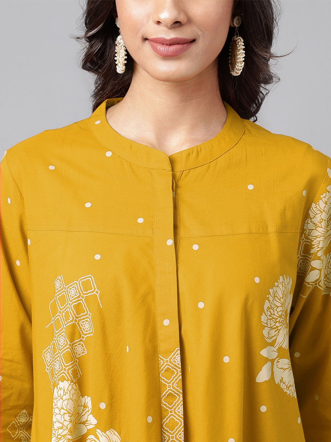 Janasya Bright Cotton Floral Flared Tunic 