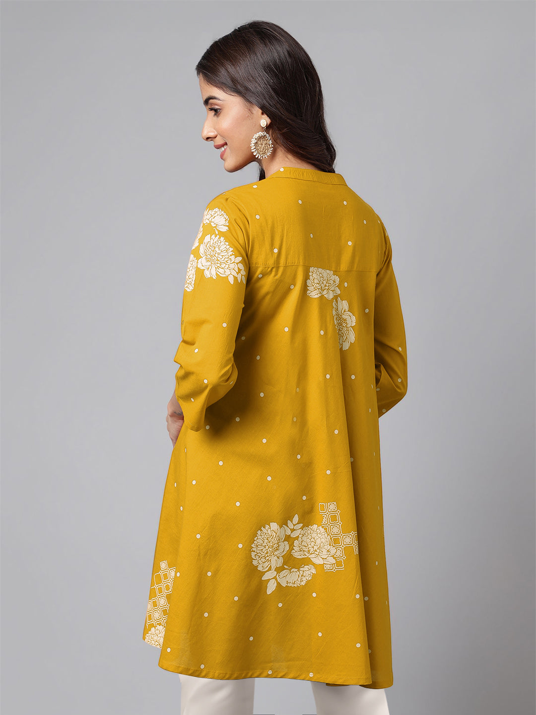 Janasya Bright Cotton Floral Flared Tunic 