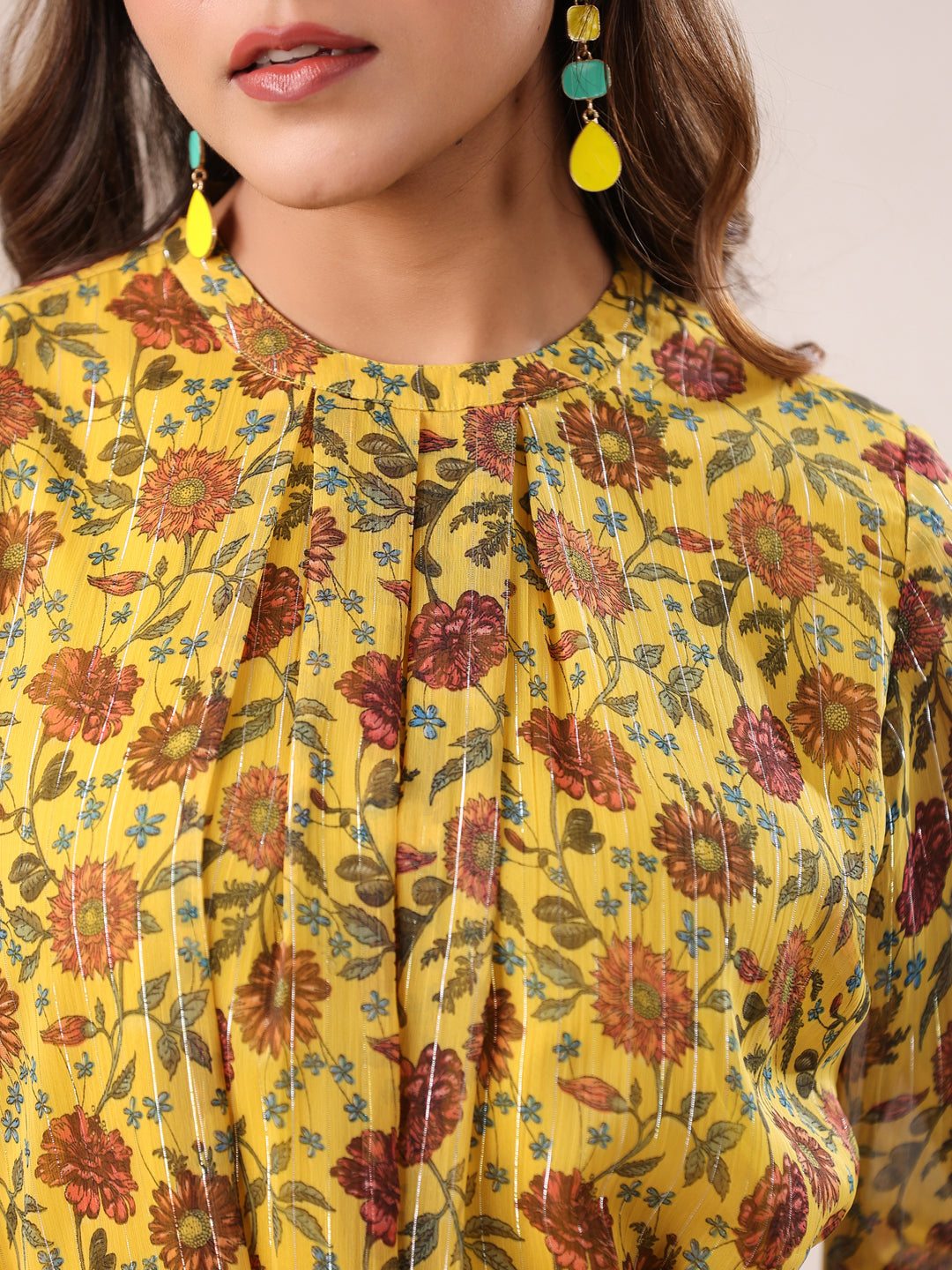 Janasya Bright Georgette Floral A-Line Dress 