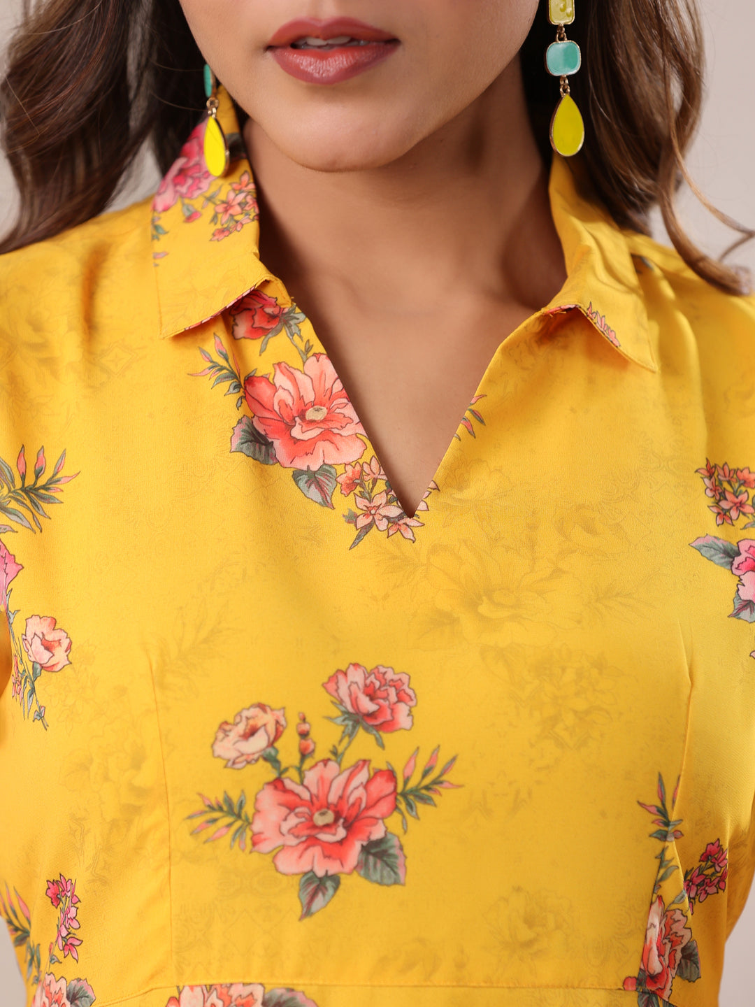 Janasya Bright Georgette Floral A-Line Dress 