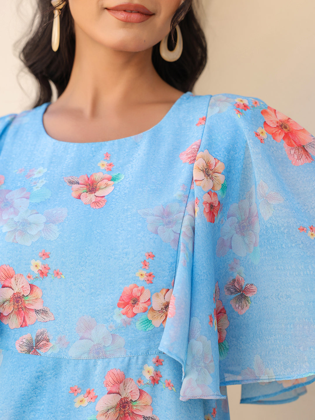 Janasya Bright Georgette Floral A-Line Dress 