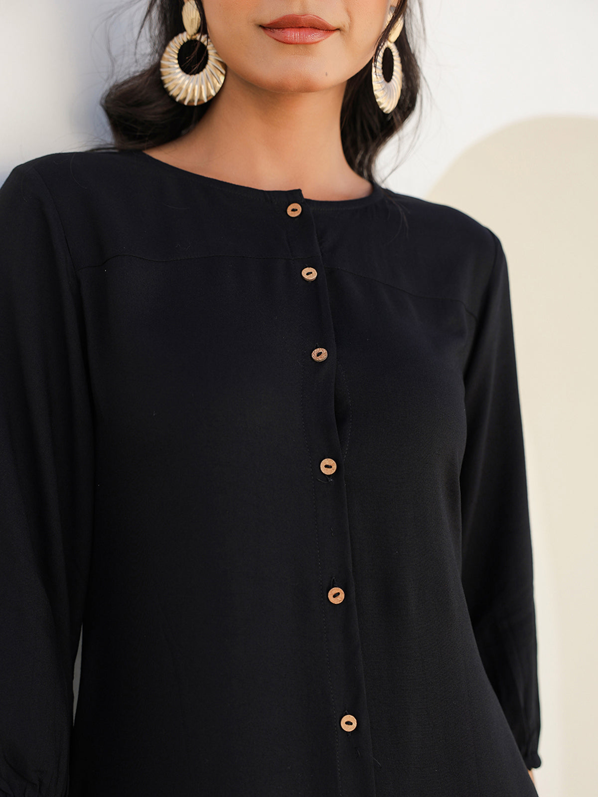 Janasya Dark Rayon Solid A-Line DRESS 