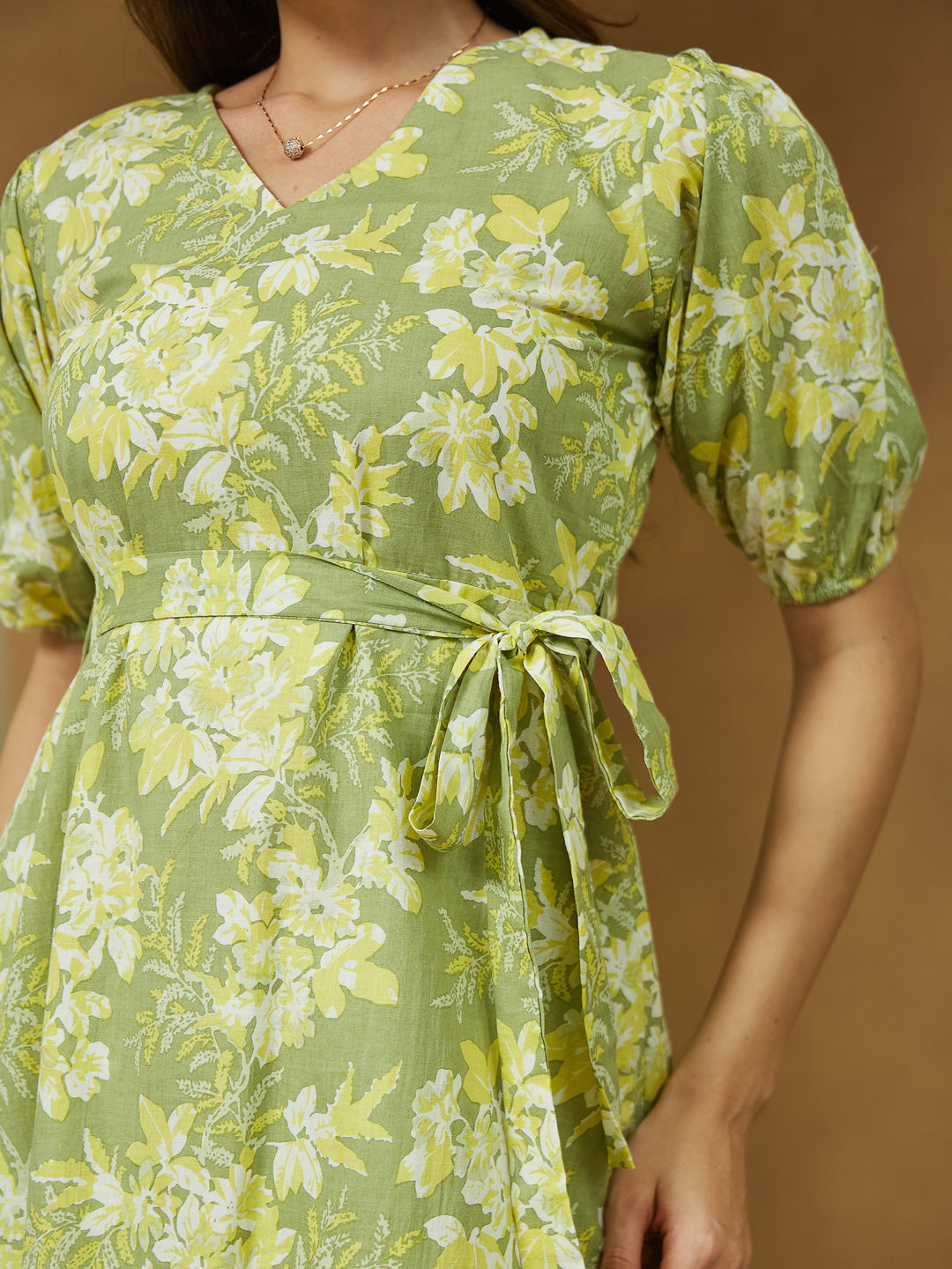 Janasya Light Cotton Floral A-Line Dress 