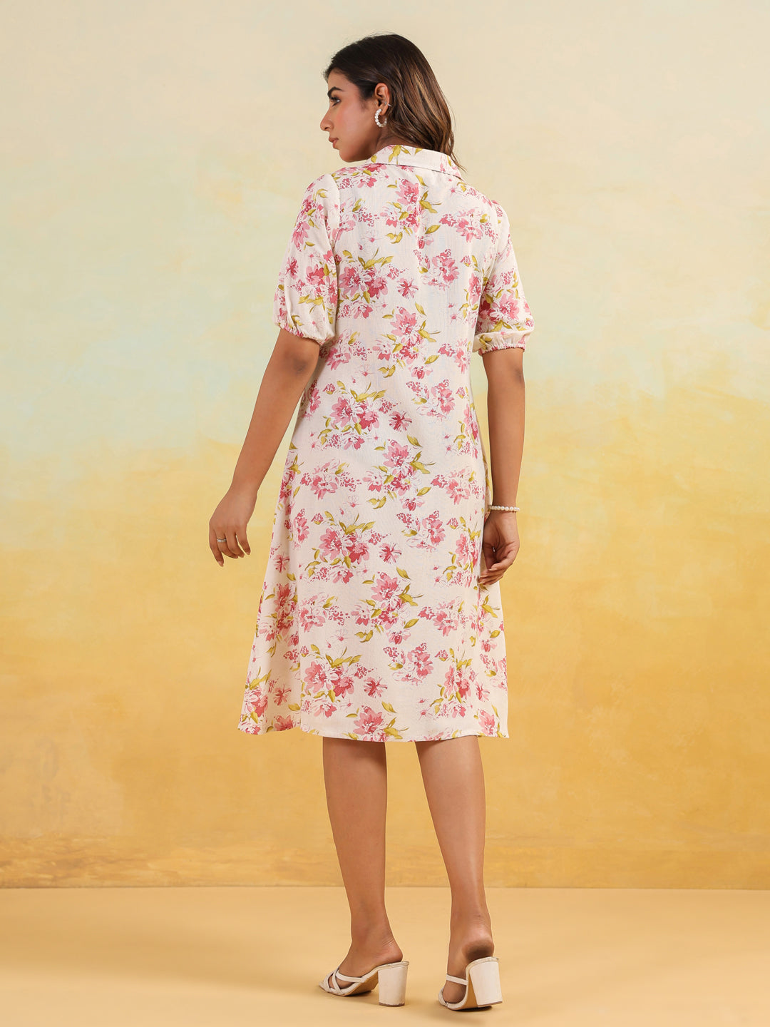 Janasya Light Cotton Floral A-Line Dress 