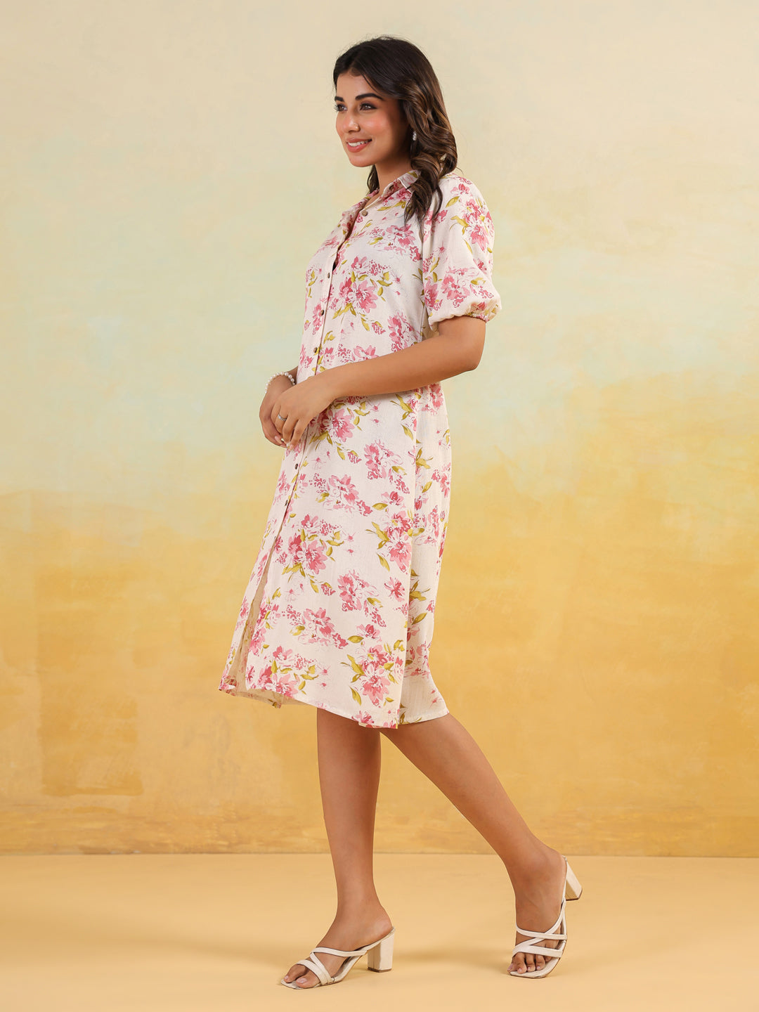 Janasya Light Cotton Floral A-Line Dress 