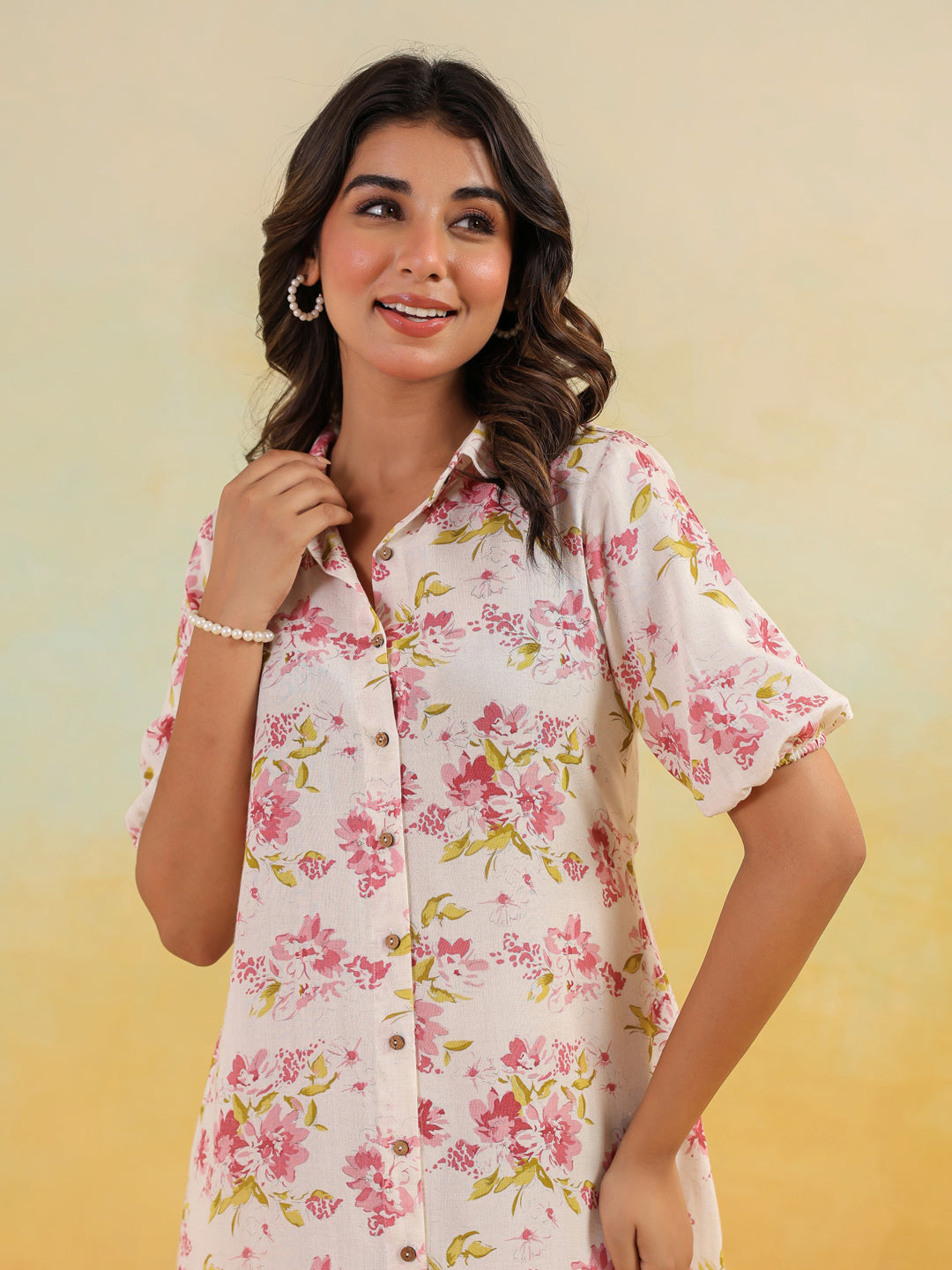 Janasya Light Cotton Floral A-Line Dress 