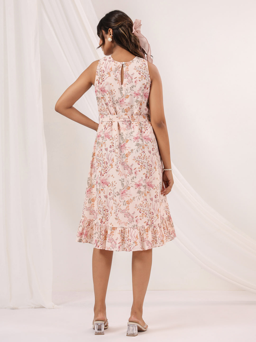 Janasya Light Cotton Floral A-Line Dress 