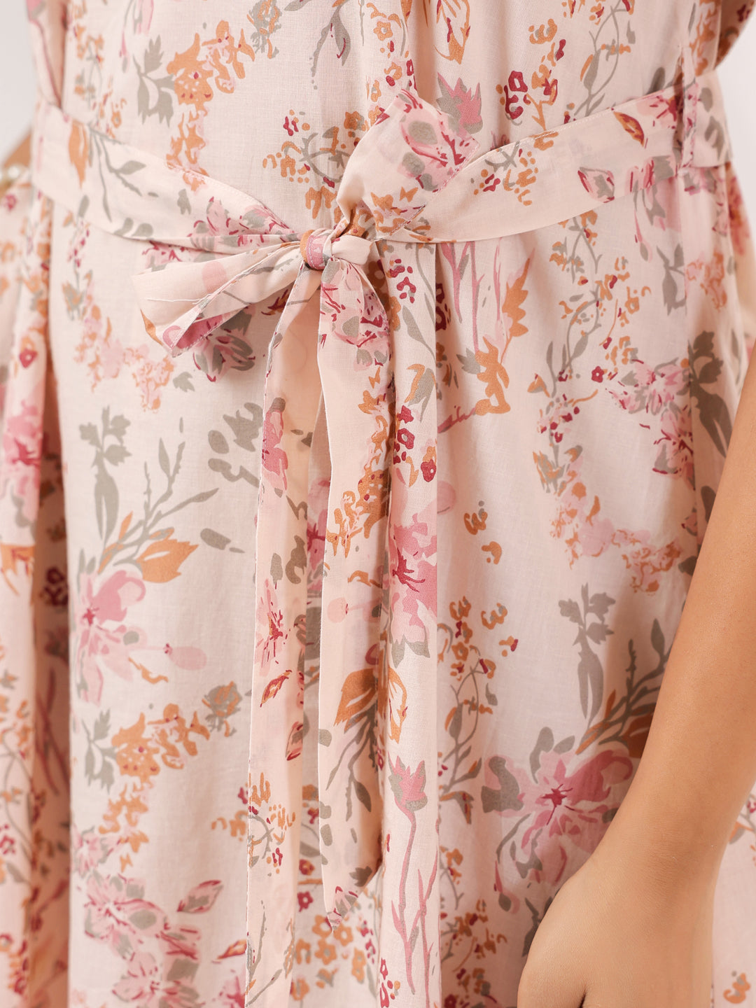 Janasya Light Cotton Floral A-Line Dress 