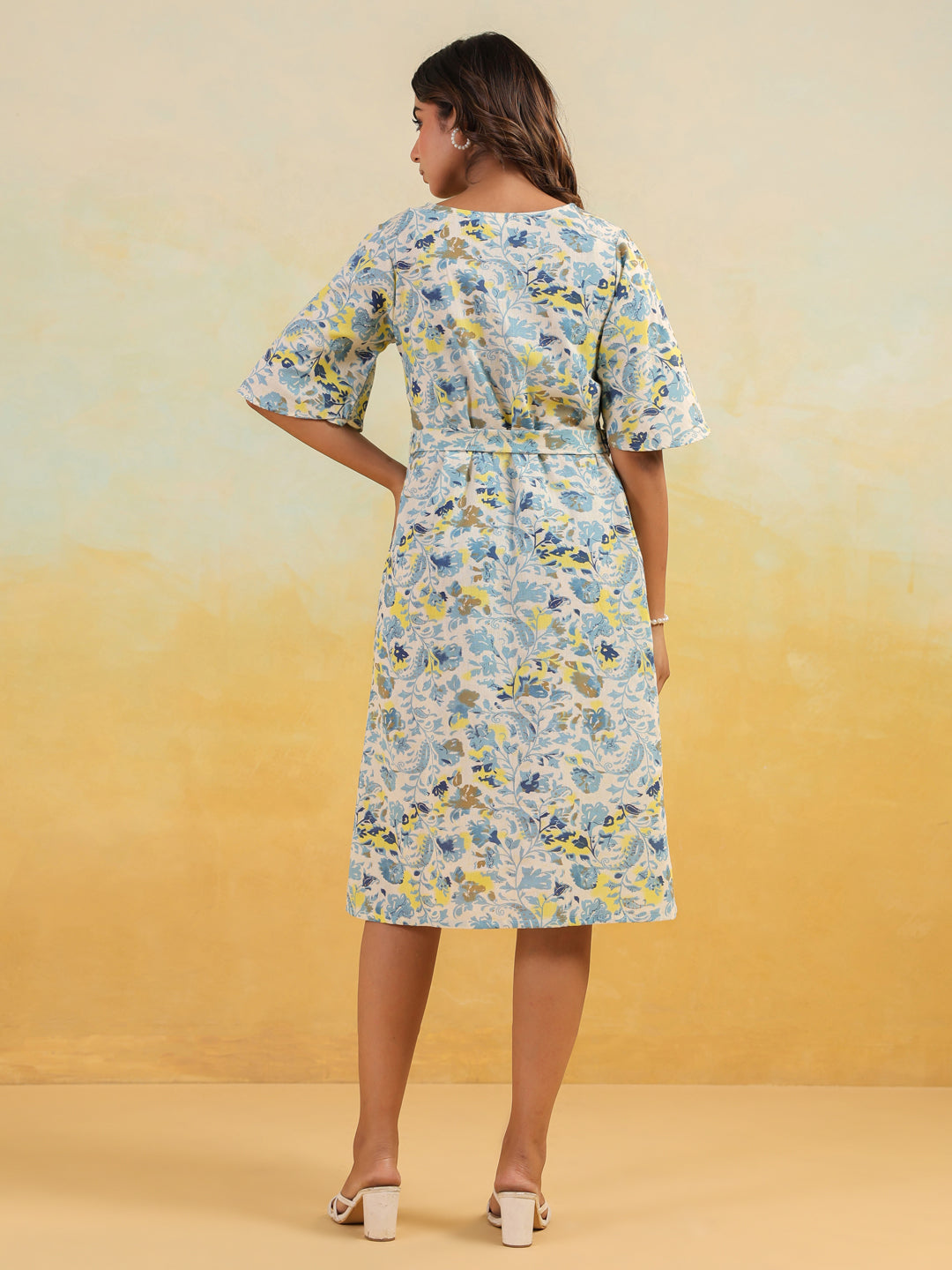 Janasya Light Cotton Floral A-Line Dress 
