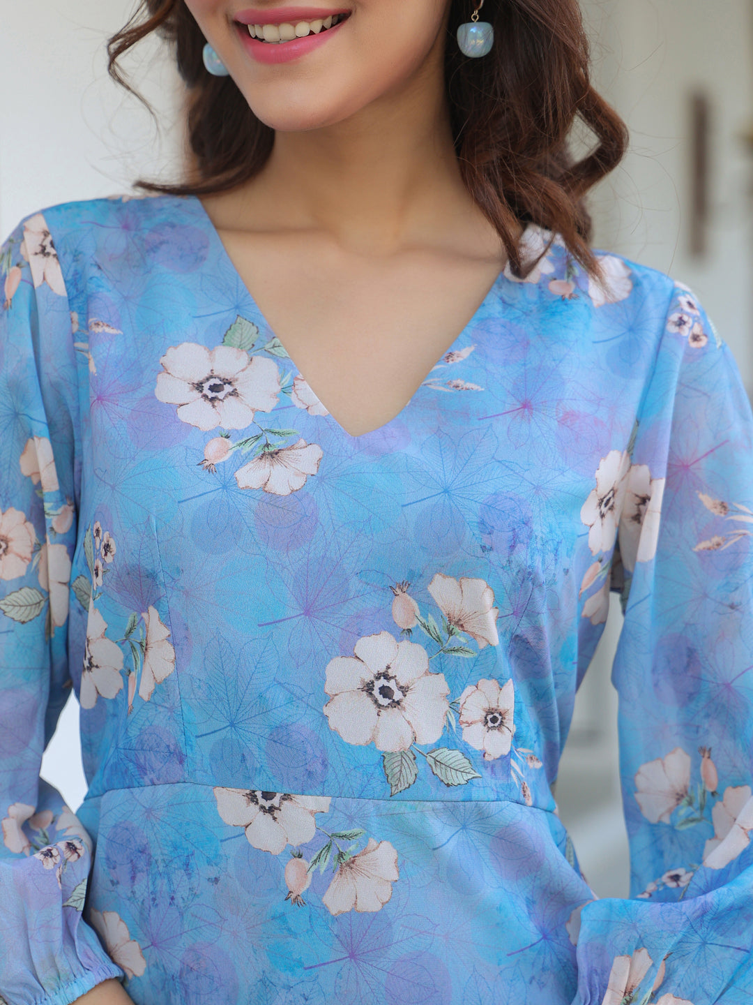 Janasya Light Georgette Floral A-Line Dress 