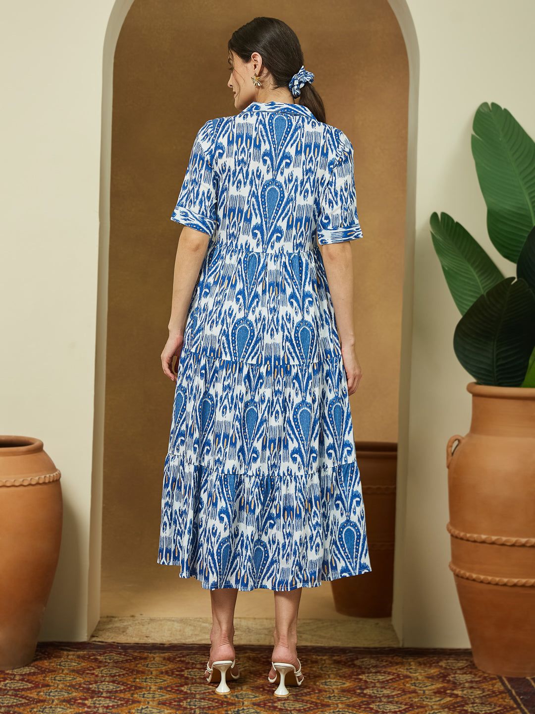 Janasya Bright Flex Ikkat Tiered Dress 