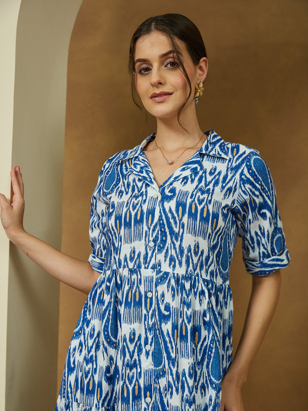 Janasya Bright Flex Ikkat Tiered Dress 