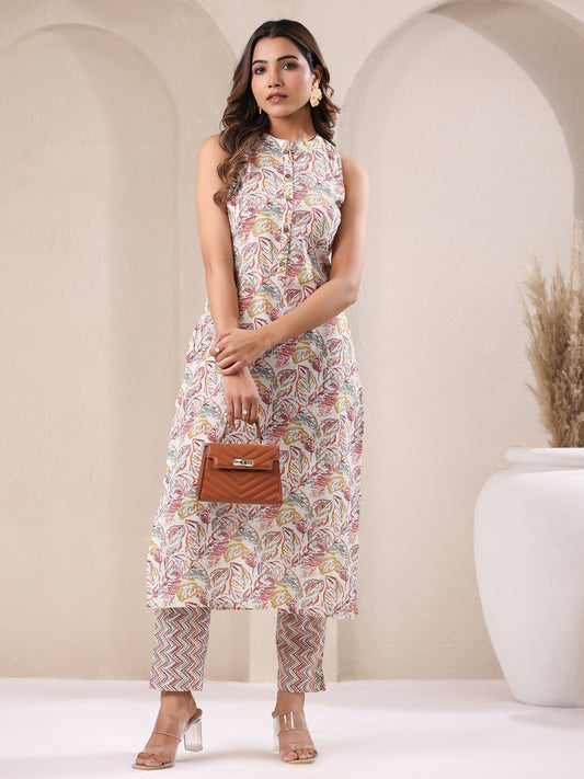 Janasya Light Cotton Floral Straight Kurta Set 