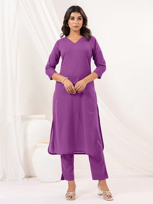 Janasya Light Cotton Solid Straight Kurta Set 