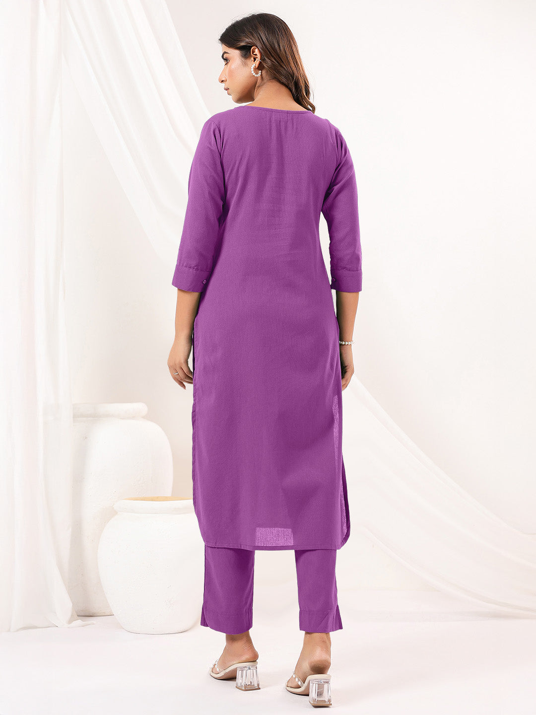 Janasya Light Cotton Solid Straight Kurta Set 