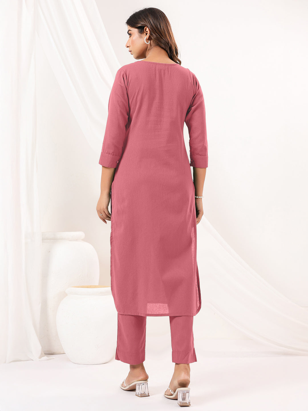 Janasya Light Cotton Solid Straight Kurta Set 