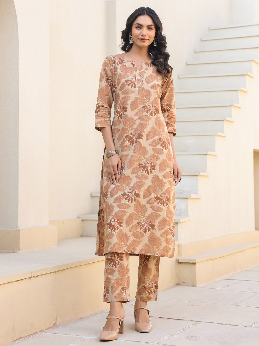 Janasya Light Cotton Floral Straight Kurta Set 