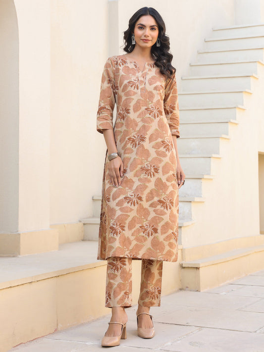 Janasya Light Cotton Floral Straight Kurta Set 