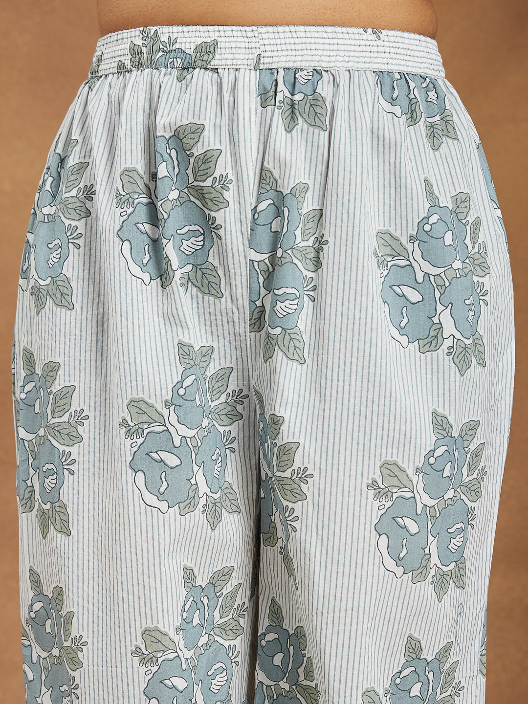 Janasya Light Cotton Floral A-Line Kurta Set 