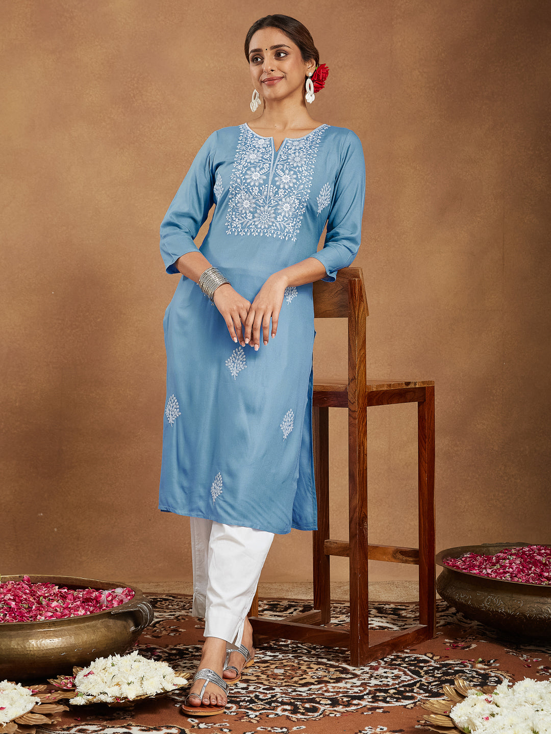 Janasya Light Rayon Embroidered Straight Kurta | Grab2Buy